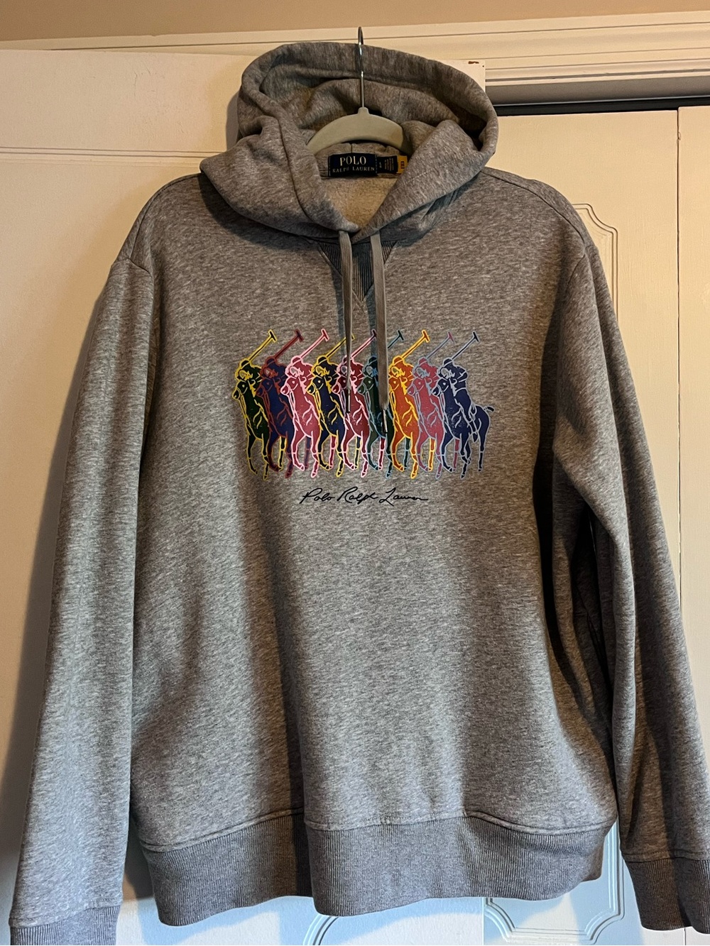 Polo Ralph Lauren Big Pony Hoodie Men's Large Gray Cotton Fleece Pullover
